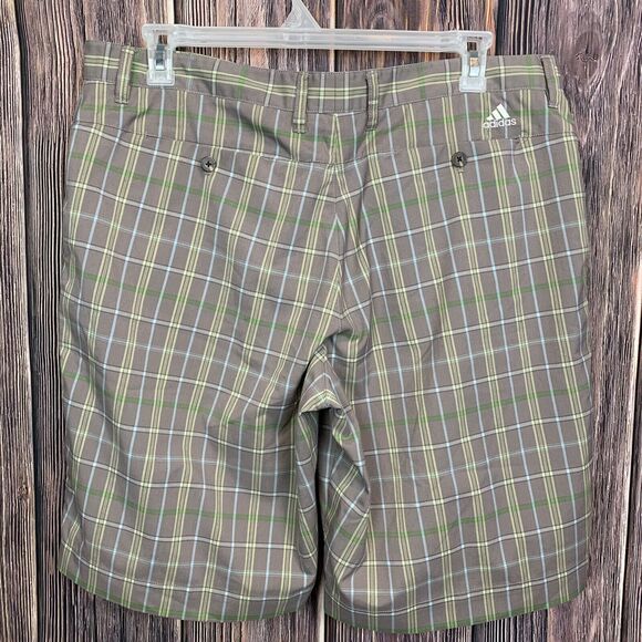 Adidas Men Chino Golf Flat Front Beiwn Multicolor Plaid‎ Athletic Shorts Size 38 - Picture 2 of 9